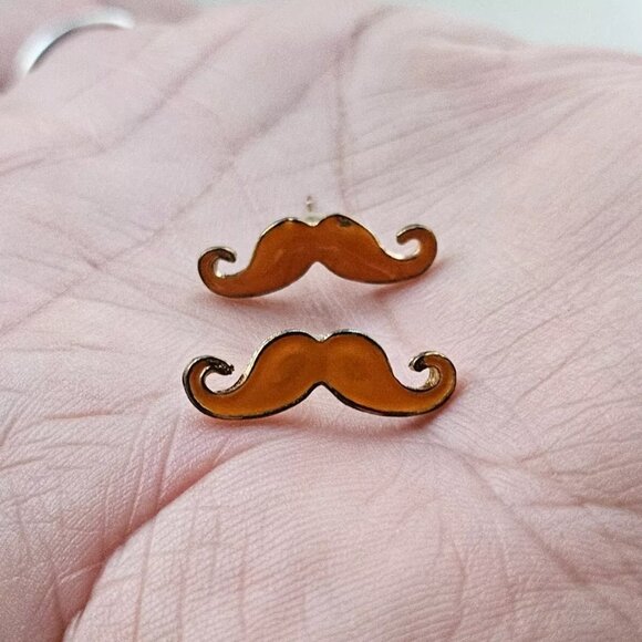 Fashion Jewelry Earrings Mustache Orange Enamel Stud Earring - Picture 2 of 12